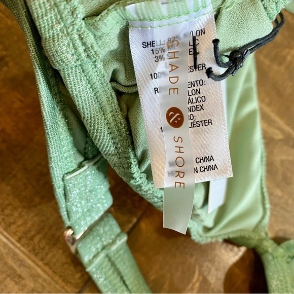 Shade & Shore Women’s Front Tie Bikini Swim Top Green Sparkle NWT - Picture 3 of 7